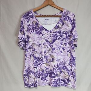 Basic Editions Purple Floral Short Sleeve Top